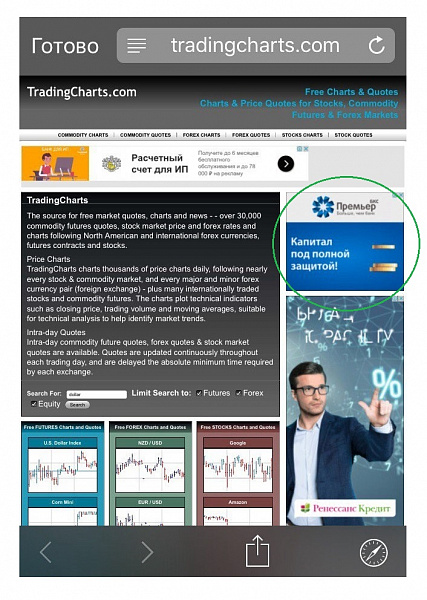 Реклама на Tradingcharts Баннер Средний прямоугольник (для смартфонов) 300x250 px